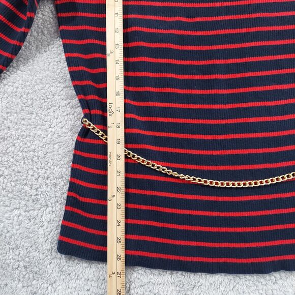 Ralph Lauren Sweater Womens 2X Navy Blue Red Striped Knit Boat Neck Gold Belt - Picture 6 of 10